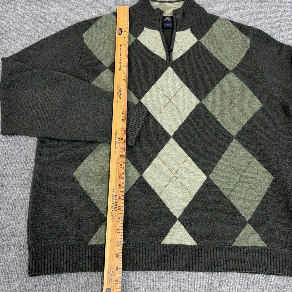 Brooks Brothers 346 Scottish Lambswool Argyle 1/4 Zip Sweater Men 2XL Green Wool
